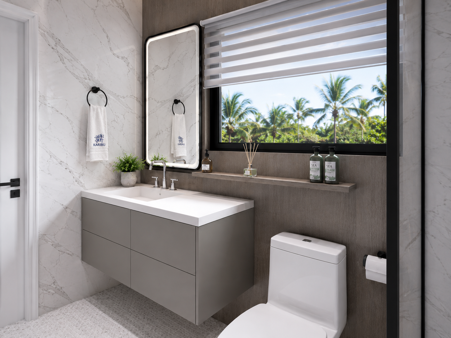 The Summit penthouse bathroom sink, daytime